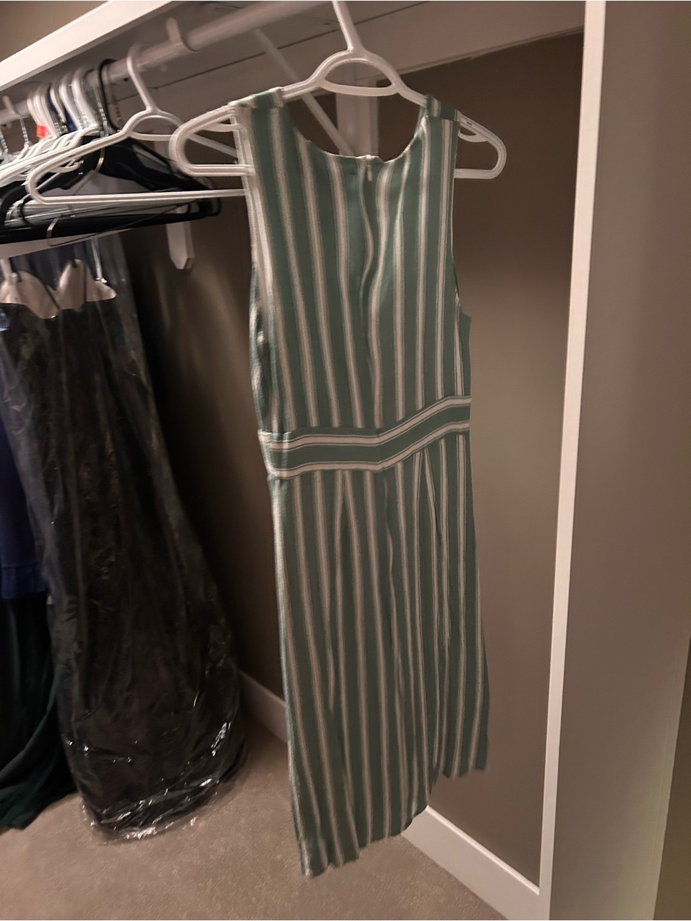 Lulu's Sage Green and White Striped Button-Front Midi Dress - Picture 2 of 3